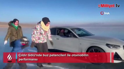 Çıldır Gölü'nde buz patencileri ile otomobilin performansı