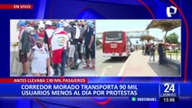 Debido a violentas protestas: Corredor Morado transporta 90 mil pasajeros menos por día