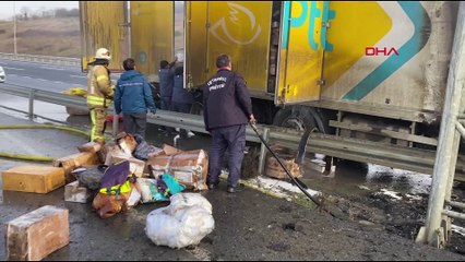 Kargo yüklü kamyon alev alev yandı