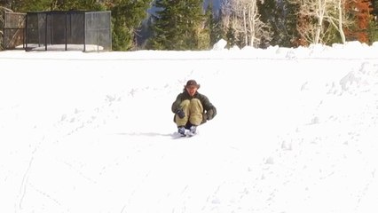 Daredevil learns that chairlift platforms aren't too skier friendly