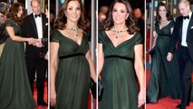 Princess Kate Can't Hide Big Bump To Bucks The Trend In Dark Green Jenny Packham Dress At BAFTAs