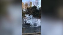 Fountain turns into spectacular frozen spectacle as temperatures plummet in Japan