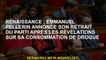 Renaissance: Emmanuel Pellerin annonce son retrait du parti après les révélations sur sa consommatio