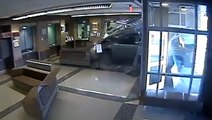 Moment truck smashes into police station in Colorado