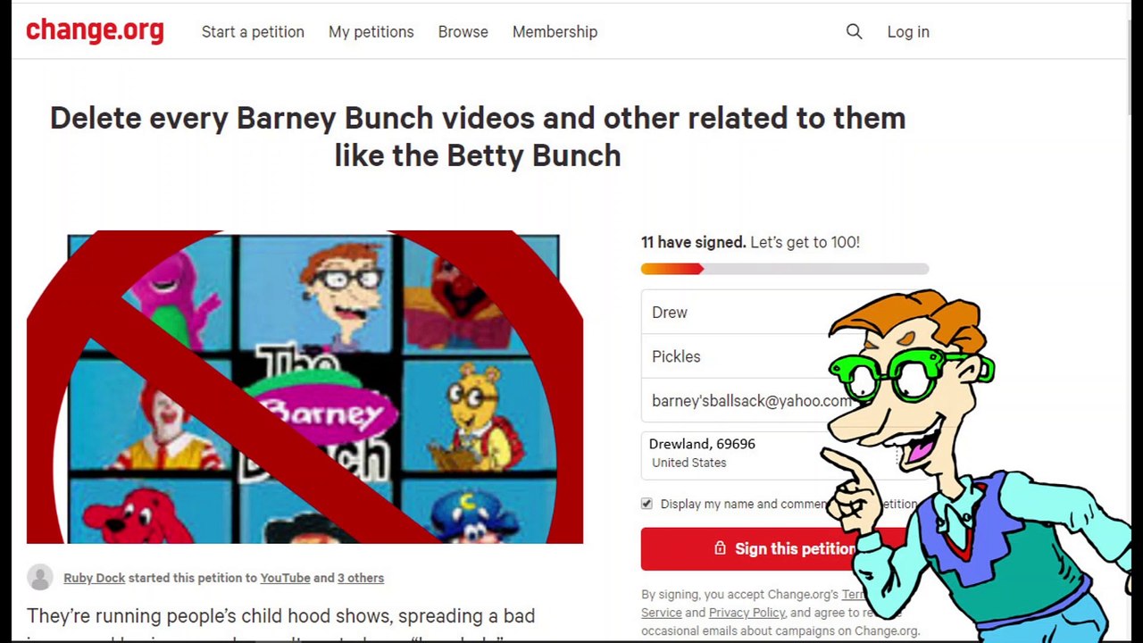 Drew Pickles Goes To the Delete Every Barney Bunch Videos Petition