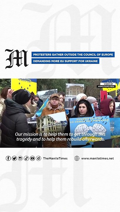 Protesters gather outside the Council of Europe demanding more EU support for Ukraine