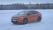 The new Skoda Enyaq Coupé RS iV in Phoenix Orange Driving in the snow