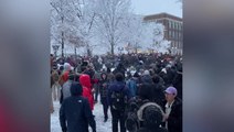 Dozens of university students participate in snowball fight in Michigan
