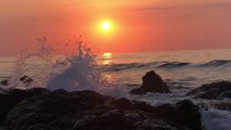 Sea waves Crashing  Beach on shore During Glodan Hour