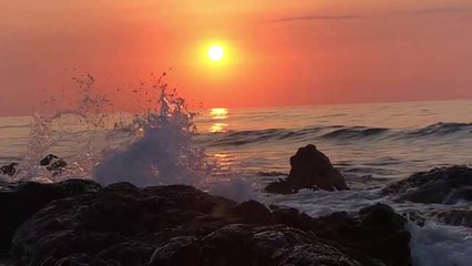 Sea waves Crashing  Beach on shore During Glodan Hour