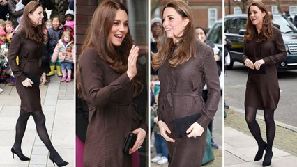 Six Months Pregnant Catherine Steps Out In Hobbs Animal Print Dress For Foster Care Engagement