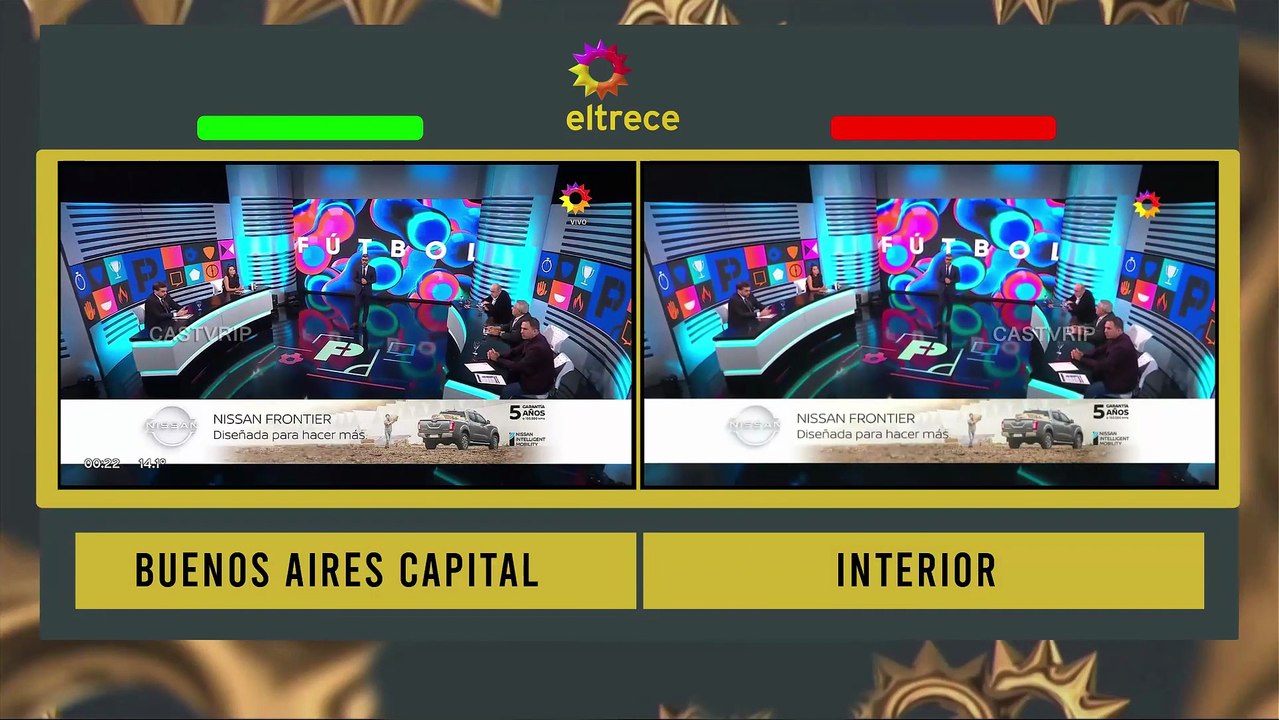 Comparación entre El Trece y El Trece Satelital durante Pasión por el fútbol (08/05/2022)