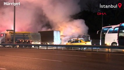 TEM Otoyolu'nda İETT otobüsü alev alev yandı