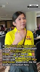 Regine Diego talks to the media for the first time since taking over the F2 Logistics head coach position