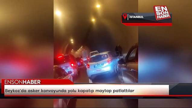 Beykoz'da asker konvoyunda yolu kapatıp maytap patlattılar