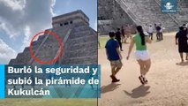 Otro turista sube a la pirámide de Chichén Itzá; así lo reciben al bajar