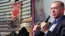 Cumhurbaşkanı Erdoğan, CHP Genel Merkez binasına asılan 