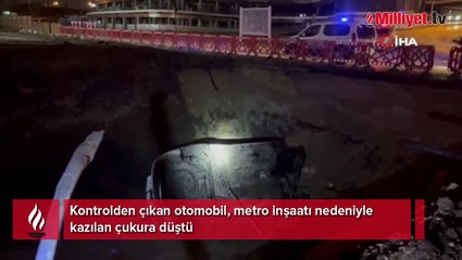 Yer: Bursa! Otomobil, metro inşaatı nedeniyle kazılan çukura düştü