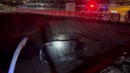 Kontrolden çıkan otomobil metro inşaatına uçtu: 1 yaralı