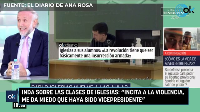 Inda sobre las clases de Iglesias: Incita a la violencia, me da miedo que haya sido vicepresidente