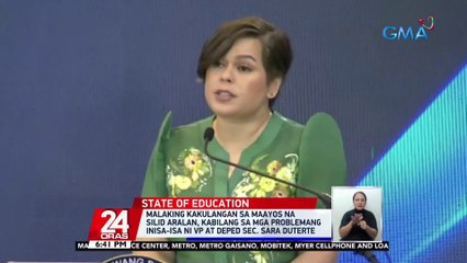 Malaking kakulangan sa maayos na silid aralan, kabilang sa mga problemang inisa-isa ni VP at DepEd Sec. Sara Duterte | 24 Oras