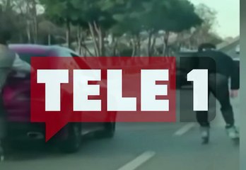 Aracın arkasına tutunan patenciler trafikte dehşet saçtı