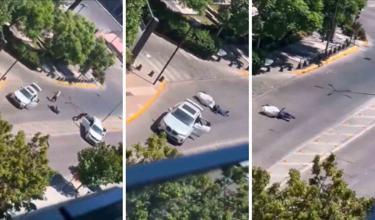 Vestidos de macacão branco, bandidos trocam tiros com a polícia após assaltarem loja MacOnline