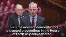 Debate in the House of Lords over the controversial Public Order Bill was interrupted by a pretense