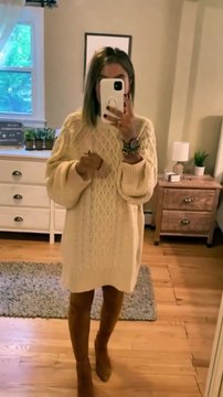 ANRABESS Women Crewneck Long Sleeve Oversized Cable Knit