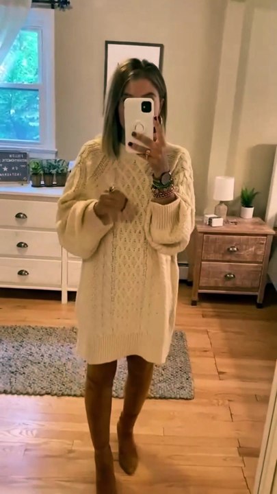 ANRABESS Women Crewneck Long Sleeve Oversized Cable Knit