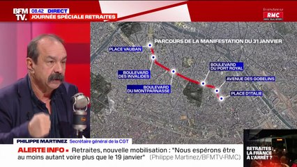 Philippe Martinez sur la sécurité lors de la manifestation à Paris: "Il faut gérer cette foule immense, c'est pour ça qu'il y a de nouveau un deuxième parcours"