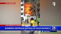 Incendio en SMP: Bomberos controlan siniestro en taller mecánico