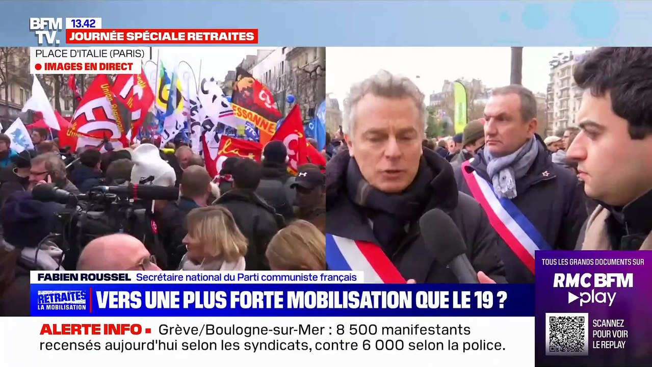 Réforme des retraites - Le lapsus de Fabien Roussel sur BFMTV ce midi qui appelle Elisabeth Borne "Margaret Thatcher" avant de se rendre compte de son erreur - Regardez