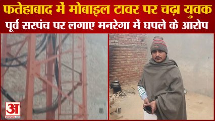 Youth Climbed On The Tower In Dariapur Village Of Fatehabad|फतेहाबाद में मोबाइल टावर पर चढ़ा युवक