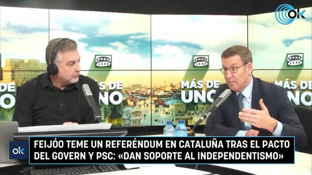 Feijóo teme un referéndum en Cataluña tras el pacto del Govern y PSC: «Dan soporte al independentismo»
