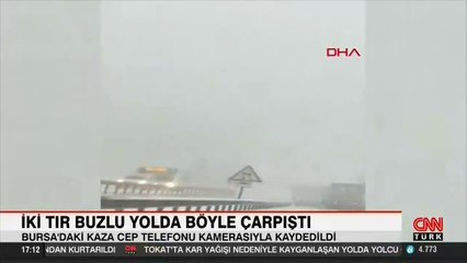 Bursa'da iki TIR buzlu yolda böyle çarpıştı