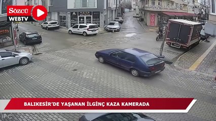 Arabaya çarpan motosikletli takla atıp ayakları üstüne düştü