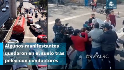 Manifestantes se enfrentan con conductores por bloqueo en la México-Cuernavaca