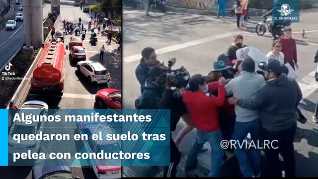 Manifestantes se enfrentan con conductores por bloqueo en la México-Cuernavaca