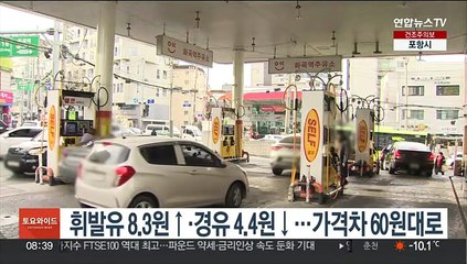 휘발유 8.3원↑·경유 4.4원↓…가격차 60원대로