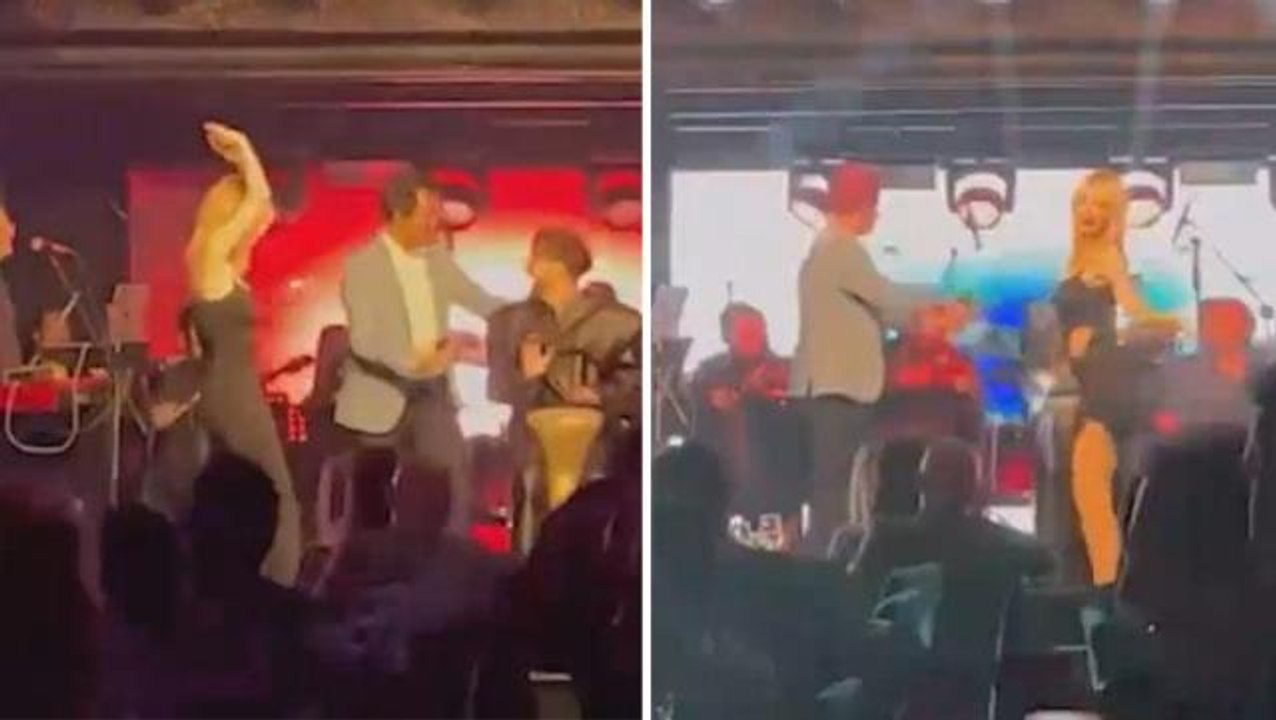 Prestij Meselesi galasına damga vuran an! Mahsun Kırmızıgül söyledi, Hande Sarıoğlu kalça dansı yaptı