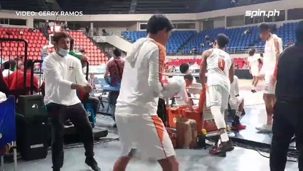 NorthPort players warm up at the sidelines while game is ongoing  #PBA