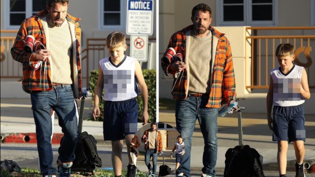 Ben Affleck rocks a casual look while picking up his son Samuel from a basketball game in Brentwood.