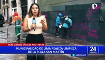 Municipio de Lima borra pintas y recoge toneladas de piedras tras protestas en la Plaza San Martín
