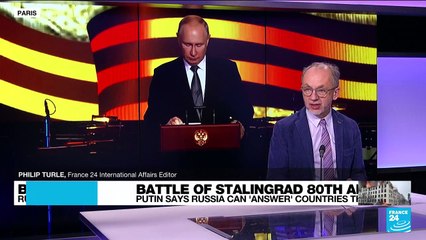 Russia 'again' threatened by German tanks, Putin says at WWII commemoration