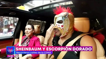 Claudia Sheinbaum se sube a la camioneta del Escorpión Dorado