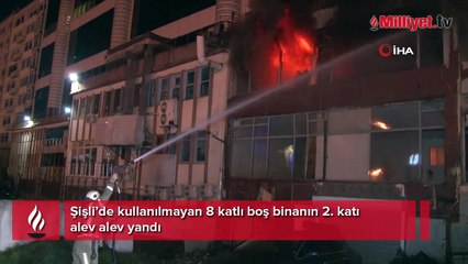 Şişli’de 8 katlı boş binanın 2’nci katı alev alev yandı