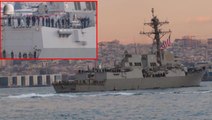 İstanbul Boğazı'nda 155 metrelik ABD savaş gemisi! Mürettebat İstanbul manzarasına kilitlendi