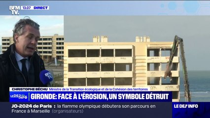 Christophe Béchu sur la démolition du "Signal": "C'est un chantier très symbolique, quand cet immeuble a été construit, il était à 200 mètres de la mer, il est maintenant à 20 mètres"