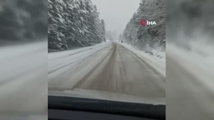 Devriye gezen trafik ekiplerinden kar altında yiyecek arayan köpeklere mama desteği